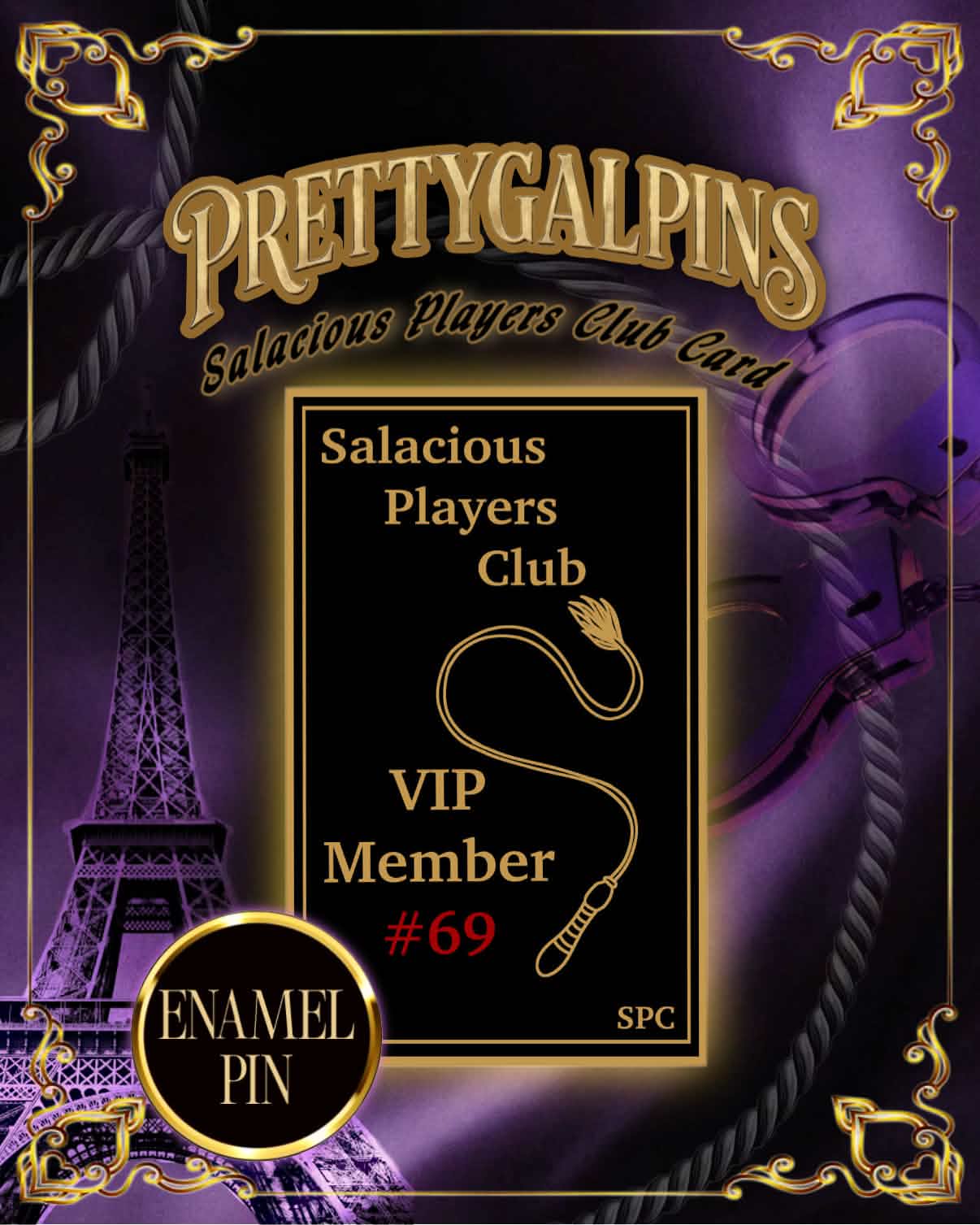 Salacious Players Club Key Card Enamel Pin